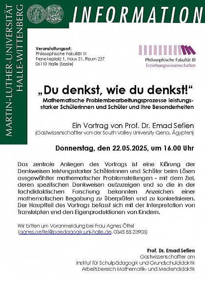 "Du denkst, wie du denkst!" - Ein Vortrag von Prof. Dr. Emad Sefien